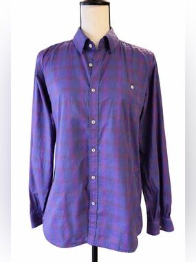 Ted Baker London Purple Blue Plaid Button Down Shirt Men’s Size 4 Medium Cotton